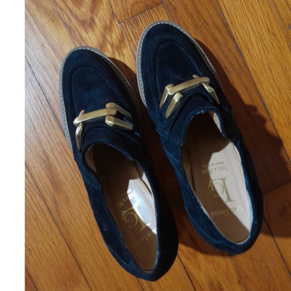 Luca Grossi Designer Black Suede High Heel Platform Loafers 35 (US sz 5) - Picture 7 of 10